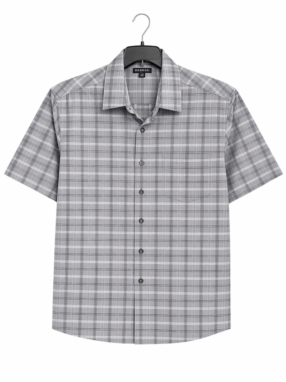 George Men's Gray Plaid Short-Sleeve Button-Up Shirt